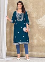 Rayon Morpeach Office Wear Embroidery Work Readymade Kurti